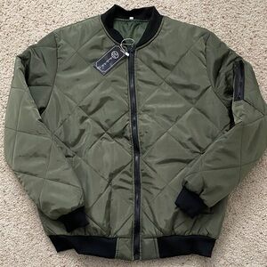 Men’s Bomber Quilted Jacket Diamond Padded Jacket Winter. L. Olive.
